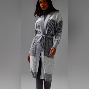 BNWT White House Black Market Fair Isle Sequin Belted Sweater Cardigan